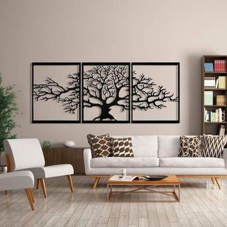 OEM Escultura 3d &aacute;rbol De La Vida En Metal Negro - Decoraci&oacute;n De Pared Para Interiores Y Exteriores - Dimensiones: 144,78 X 58,42 Cm - Juego De 3