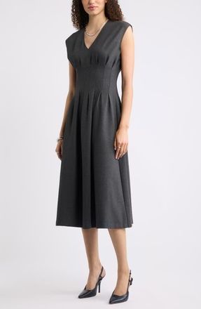 Nordstrom Seamed Ponte V-Neck Dress in Grey Dark Heather at Nordstrom, Size Xx-Small