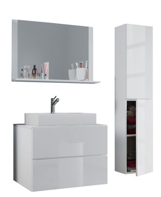 ebuy24 Ebuy24 - Vcm 4 Piezas Lavabo De Lavabo Lavabo Gabinete Inferior Ancho 80 Cm Muebles De Ba&ntilde;o Conjunto Con Cajones Espejo De Puertas Giratorias Lendas L