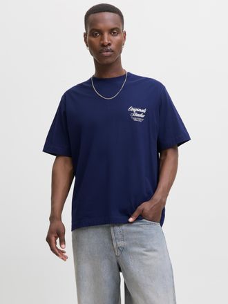 Jack & Jones Kurzarmshirt JACK & JONES JORNORREBRO TYPO TEE SS CREW NECK NOOS, Herren, Gr. XXL, blau (ocean cavern), Jersey, Obermaterial: 100% Baumwolle, bedruckt