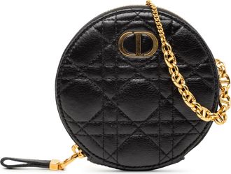 Dior Pre-owned Womens Calfskin Cannage Round Caro Pouch With Chain - Black Leather - One Size