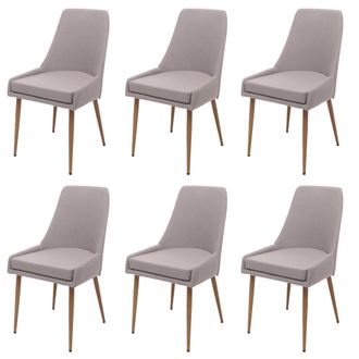 Hhg Juego De 6 Silla De Comedor Hhg-069, Silla De Cocina Silla Tapizada, Tela/textil (280g/m&sup2;) Metal, Gris Claro