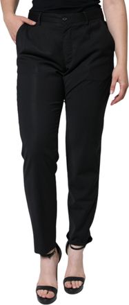 Dolce & Gabbana Black Polyester High Waist Tapered Womens Pants (Pre-Owned)