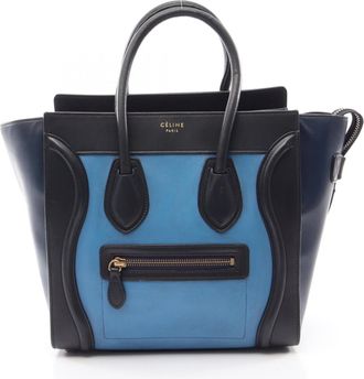 Celine Black Blue Navy Leather Handbag Tote Bag (Pre-Owned)