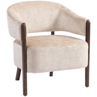 OEM Poltrona Da Camera Rivestita In Ciniglia Con Struttura E Gambe In Legno Massello, Beige