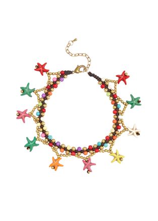 Lascana Fusskette mit Anh&auml;nger LASCANA fr&ouml;hliche Seestern Motive, Damen, Gr. Materialmix, schwarz (pink, blau, gelb, goldfarben, schwarz), bunt, Fussketten Fu