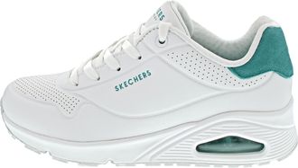 Skechers Womens Uno Pop Back Sneaker, White Durabuck/Mint Suede Trim, 3.5 UK