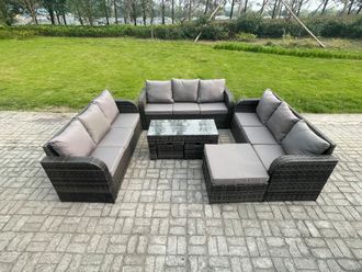Fimous 12 Seater Rattan Garden Furniture Set Indoor Outdoor Patio Sofa Set with Coffee Table 3 Footstools Dark Grey Mixed
