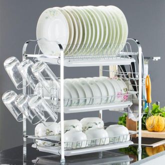 OEM &Eacute;gouttoir Vaisselle - 3 &Eacute;tages - Acier Chrom&eacute; - Pour Assiettes Verres Couverts - 42 X 25 X 49 Cm