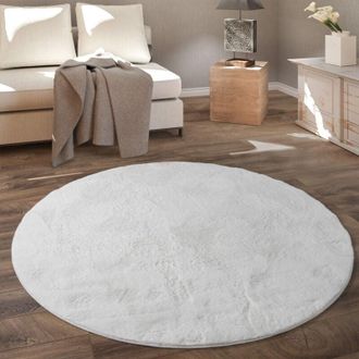 Paco Home Tappeto Rotondo Soggiorno, Morbido Moderno Finta Pelliccia Soffice Pelo Lungo &oslash; 200 cm tondo, Bianco - Paco Home