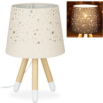 Relaxdays Lámpara de mesa infantil, Para niños & niñas, E14, Redonda, 40 cm, Estrellas, Rosa - Relaxdays