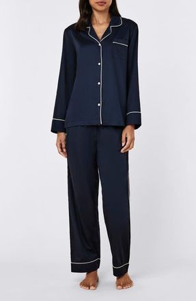 Papinelle Sleepwear Zoe Cotton Sateen Pajamas in Deep Navy at Nordstrom, Size X-Large