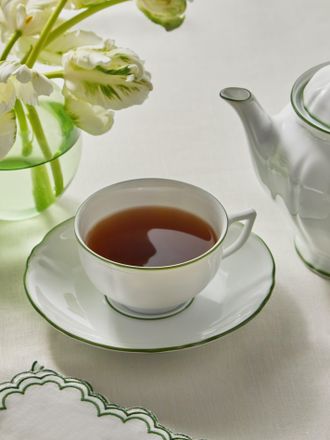 Raynaud Touraine Hand-Painted Porcelain Teacup and Saucer