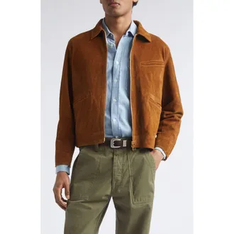 Drake's Raw Suede Zip Jacket in Snuff at Nordstrom, Size 38