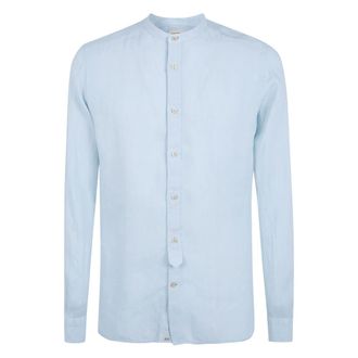 Tintoria Mattei Overhemden, Heren, Blauw, L, Linnen, Linnen Overhemd Met een Mao Kraag