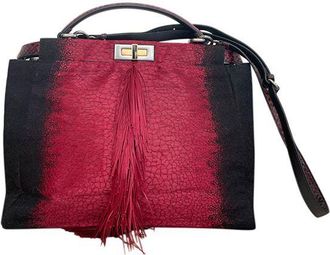 Fendi Snakeskin Trimmed Red & Black Ombre Suede Peekaboo