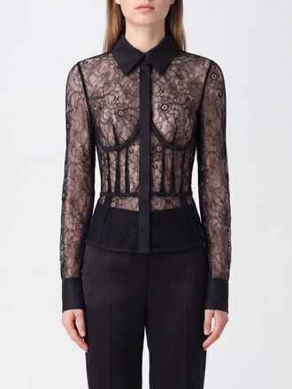 Elisabetta Franchi Camicia corsetto in pizzo trasparente con colletto classico
