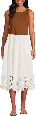 Lands End Embroidered Duet Midi Dress in Rich Ginger Brown/ivory at Nordstrom, Size X-Small