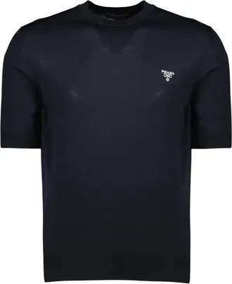 Prada Round-neck Knitwear, male, Blue, Size: M Superfine Wool Crew-neck Sweater