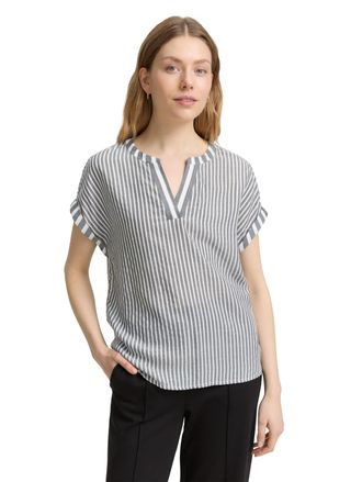 Tom Tailor Shirtbluse TOM TAILOR, Damen, Gr. 34, weiss (navy wei&szlig; thin stripe), Obermaterial: 100% Viskose, gestreift, loose fit Po-bedeckend, Rundhals, Blusen S