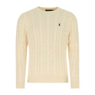 Polo Ralph Lauren Round-neck Knitwear, male, White, Size: 2XL Cotton Cable-Knit Sweater