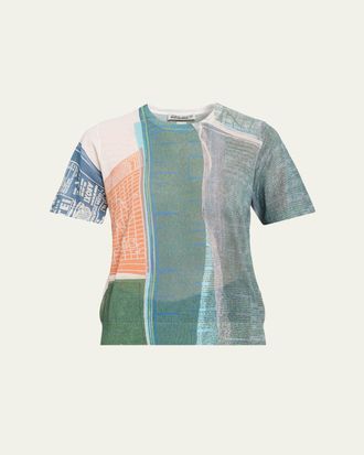 Jason Wu Short-Sleeve Knit Top with Platter Artwork by Robert Rauschenberg