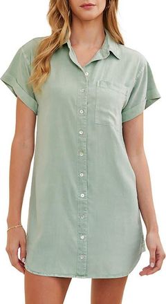 Bella Dahl Roll Sleeve Pocket Mini Shirtdress in Oasis Green at Nordstrom, Size X-Large