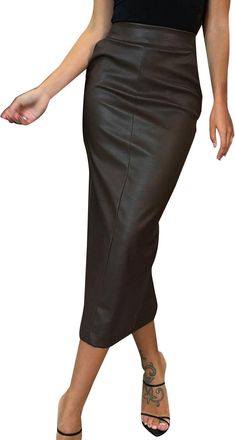 Generic Maxi Skirts for Women UK Black - Pencil Skirt for Women UK Long - Maxi Skirts Summer Black Leather Skirt Casualskirt Longskirts Size 12 Pencilskirt Mi