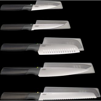 Joseph Joseph Juego De Cuchillos De 5 Piezas Duo De Joseph Joseph, Cuchillos De Acero Inoxidable Japon&eacute;s Con Mangos Equilibrados Y Fundas De Protecci&oacute;n, Color &Oacute;palo