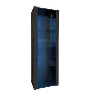 STILVORA Vitrina Con 1 Puerta, 3 Estantes De Vidrio Y Led, Acabado Brillante, Para Sal&oacute;n En Tablero De Part&iacute;culas 55 &times; 38 &times; 166 Cm Negro
