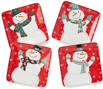 Certified International Christmas Whimsy Snowman Set Of 4 Canape Plates