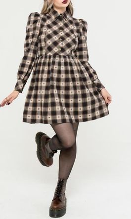 Disturbia Emily Cotton Check Mini Shirt Dress in Brown at Nordstrom, Size 10