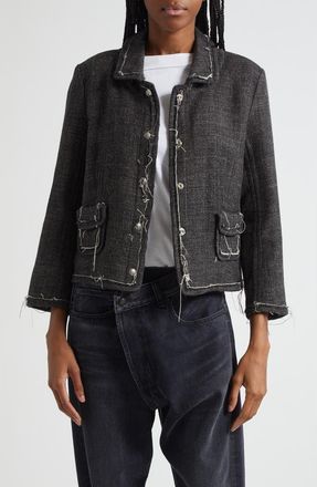 R13 Virgin Wool & Linen Boxy Jacket in Dark Grey at Nordstrom, Size Medium