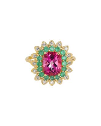 Tiramisu 14K Plated 3.55 Ct. Tw. Pink Topaz, Green Onyx, White Topaz Ring