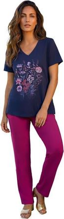 Roaman's Plus Size Ultimate Short Sleeve Swing Tee in Navy Wildflowers at Nordstrom, Size 16