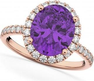 Allurez Oval Cut Halo Amethyst & Diamond Engagement Ring 14K Rose Gold 2.91ct