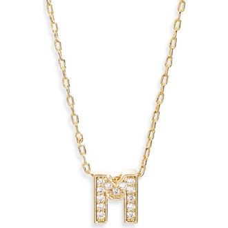 Nordstrom Pav&eacute; Cubic Zirconia Initial Necklace in M- Clear- Gold at Nordstrom