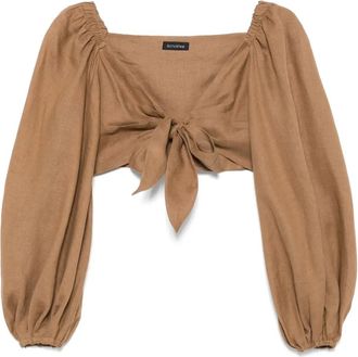 Actualee tie-fastening blouse - women - Linen/Flax - 42 - Brown