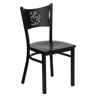 Flash Furniture Black Coffee Back Metal Restaurant Chair - Mahogany Wood Seat