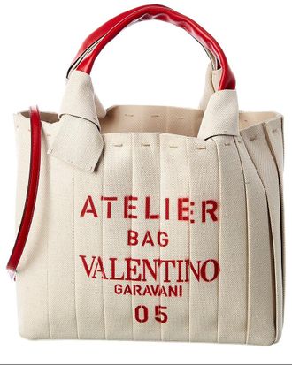 Valentino Atelier 05 Plisse Edition Medium Canvas & Leather Tote