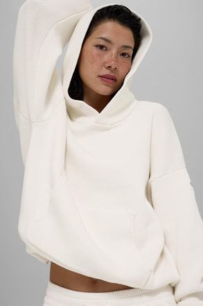 Alo | Scholar Hooded Sweater Top in Ivory White, Size: Medium