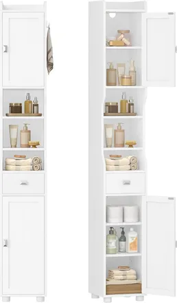 OEM Mobile Da Bagno, Mobile Da Bagnos Alto Con 2 Ante E 1 Cassetto, Ripiano Regolabile, Scomparti Aperti, Mobiletto Bagnos Salvaspazio, Per Bagno Soggiorn