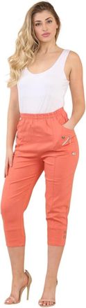 Generic Women Cherry Berry Capri 3/4 Trousers, Ladies Elasticated Cotton Stretch Cropped Bottom Pants (Coral, 10)