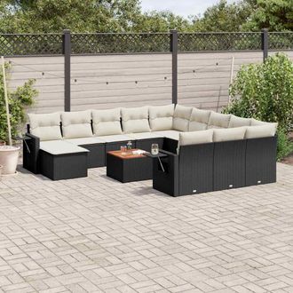vidaXL Set De Sof&aacute;s De Jard&iacute;n Y Cojines 13 Pzas Rat&aacute;n Sint&eacute;tico Negro Vidaxl
