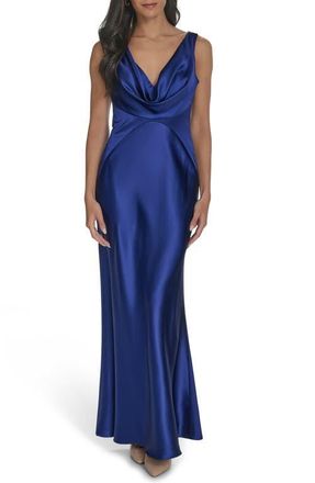 Vince Camuto Draped Neck Satin Gown in Cobalt at Nordstrom, Size 10