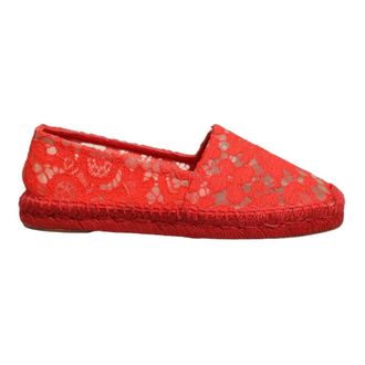 Dolce & Gabbana Taormina Lace Espadrille Flats - Dames - Espadrilles - Rood - 36 EU - Katoen - Schoenen