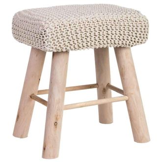 Wanderlust Deco Taburete de madera y algod&oacute;n trenzado blanco26x39x44h cm