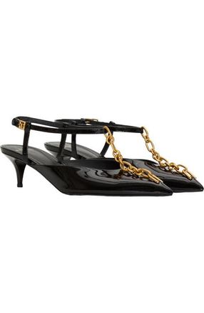 Balmain Sync chain kitten slingbacks in patent leather in Black at Nordstrom, Size 39