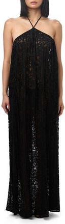 Naked Wardrobe Lace Halter Neck Maxi Dress in Black at Nordstrom Rack, Size X-Small