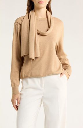 Halogen Crewneck Scarf Sweater in Latte Heather at Nordstrom Rack, Size Xx-Large